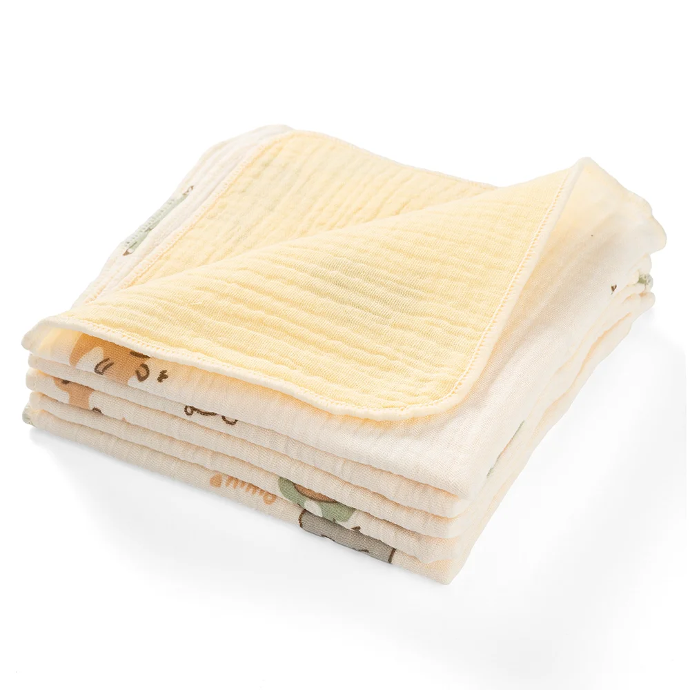 Khăn sữa xô nhăn Cotton 4 lớp Animo T2304_NBA001 (25x28cm,5 cái,Giao mẫu ngẫu nhiên)