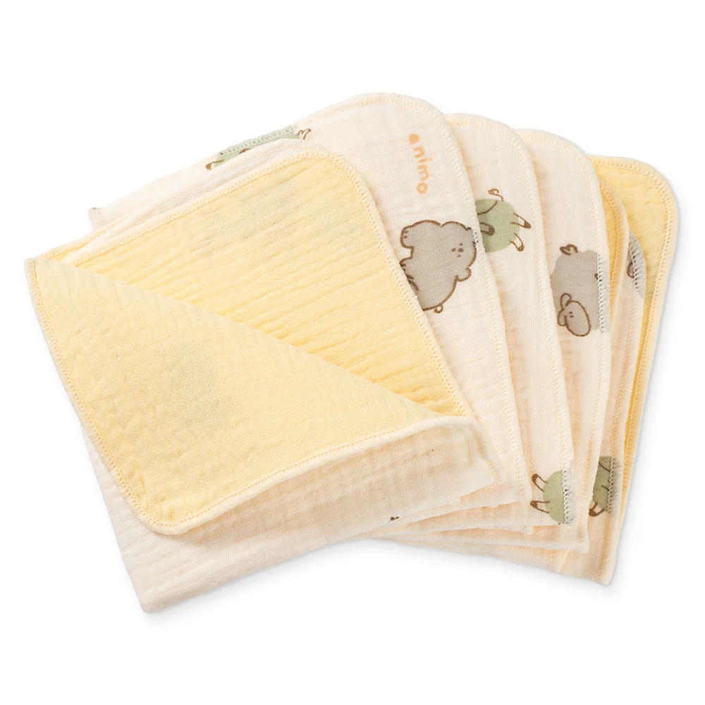 Khăn sữa xô nhăn Cotton 4 lớp Animo T2304_NBA001 (25x28cm,5 cái,Giao mẫu ngẫu nhiên)