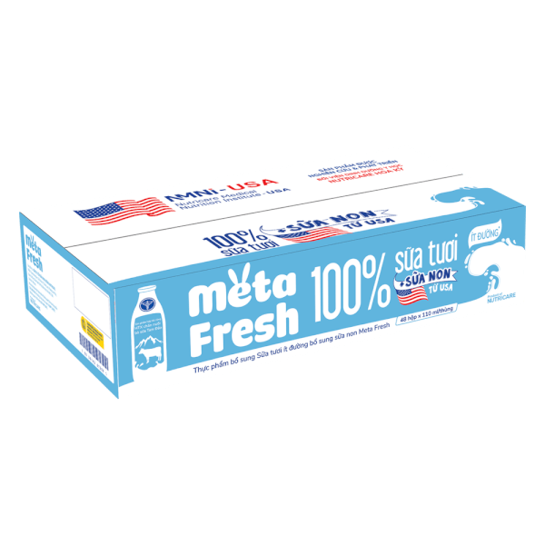 Thùng sữa tươi ít đường bổ sung sữa non Metafresh 110ml, lốc 4 hộp