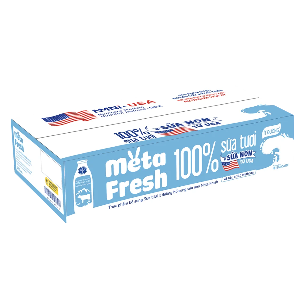 Sữa tươi ít đường bổ sung sữa non Metafresh 110ml, lốc 4 hộp