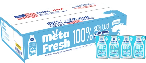 Thùng sữa tươi ít đường bổ sung sữa non Metafresh 110ml, lốc 4 hộp