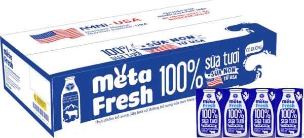 Thùng sữa tươi có đường bổ sung sữa non Metafresh 110ml, lốc 4 hộp