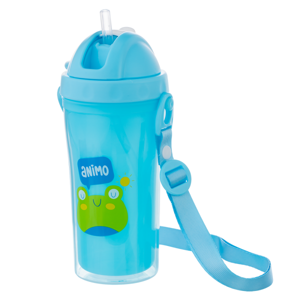Bình tập uống PP 2 lớp kèm dây đeo Animo (340ml, xanh, RK3415A)