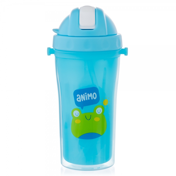 Bình tập uống PP 2 lớp kèm dây đeo Animo (340ml, xanh, RK3415A)