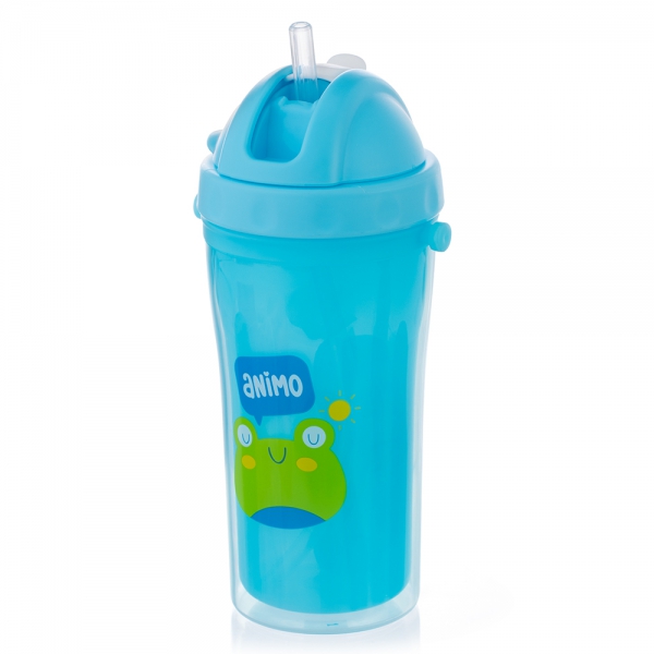 Bình tập uống PP 2 lớp kèm dây đeo Animo (340ml, xanh, RK3415A)