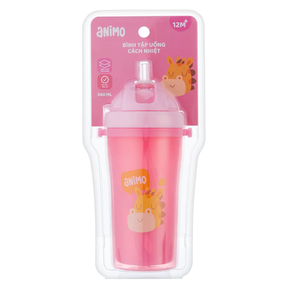 Bình tập uống cách nhiệt Animo (340ml, hồng, RK3415A)