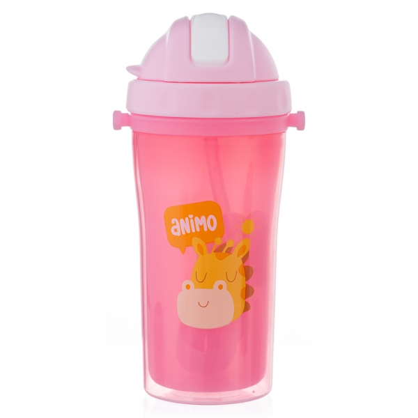 Bình tập uống PP 2 lớp kèm dây đeo Animo (340ml, hồng, RK3415A)
