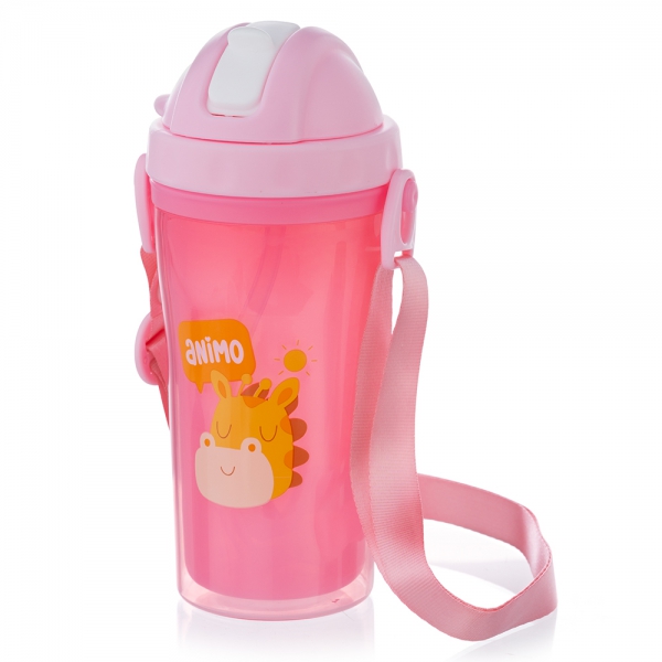 Bình tập uống PP 2 lớp kèm dây đeo Animo (340ml, hồng, RK3415A)