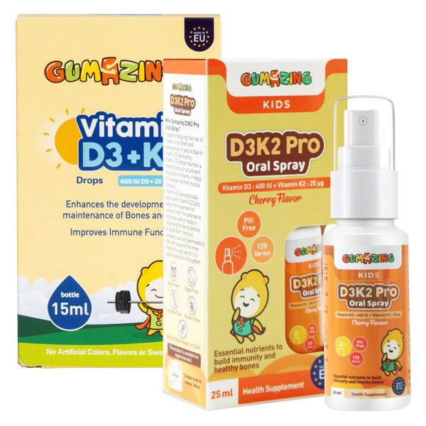 Combo 1 Thực phẩm bảo vệ sức khoẻ Gumazing D3K2 Pro Oral Spray 25ml và 1 Thực phẩm bảo vệ sức khoẻ Gumazing Vitamin D3K2 Drops