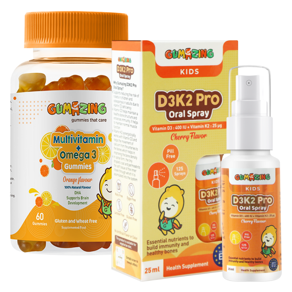 Combo 1 Thực phẩm bảo vệ sức khoẻ Gumazing D3K2 Pro Oral Spray 25ml và 1 TPBS Gumazing Multivitamin + Omega 3 Gummies