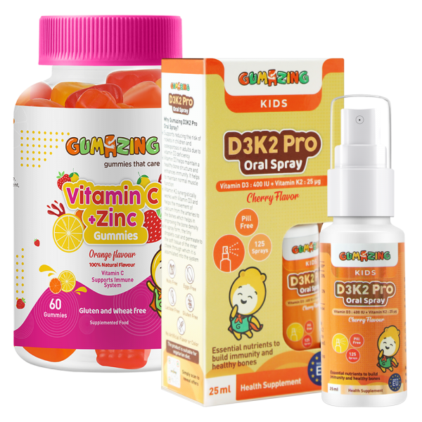 Combo 1 Thực phẩm bảo vệ sức khoẻ Gumazing D3K2 Pro Oral Spray 25ml và 1 TPBS Gumazing Vitamin C + Zinc Gummies