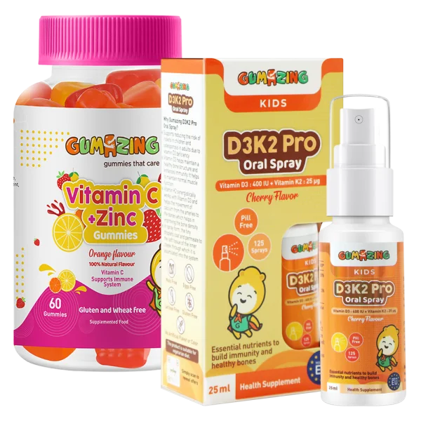 Combo 1 Thực phẩm bảo vệ sức khoẻ Gumazing D3K2 Pro Oral Spray 25ml và 1 TPBS Gumazing Vitamin C + Zinc Gummies