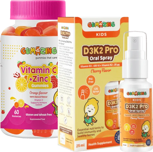 Combo 1 Thực phẩm bảo vệ sức khoẻ Gumazing D3K2 Pro Oral Spray 25ml và 1 TPBS Gumazing Vitamin C + Zinc Gummies