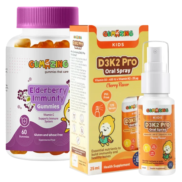 Combo 1 Thực phẩm bảo vệ sức khoẻ Gumazing D3K2 Pro Oral Spray 25ml và 1 TPBS Gumazing Elderberry Immunity Gummies