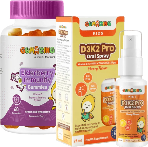 Combo 1 Thực phẩm bảo vệ sức khoẻ Gumazing D3K2 Pro Oral Spray 25ml và 1 TPBS Gumazing Elderberry Immunity Gummies