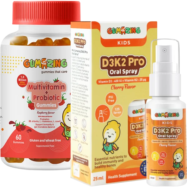 Combo 1 Thực phẩm bảo vệ sức khoẻ Gumazing D3K2 Pro Oral Spray 25ml và 1 TPBS Gumazing Multivitamin + Probiotic Gummies