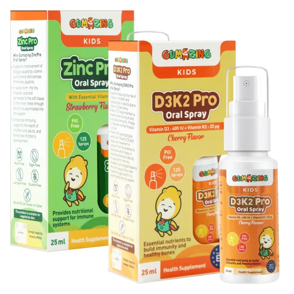 Combo 1 Thực phẩm bảo vệ sức khoẻ Gumazing D3K2 Pro Oral Spray 25ml và 1 Thực phẩm bảo vệ sức khoẻ Gumazing Zinc Pro Oral Spray 25ml