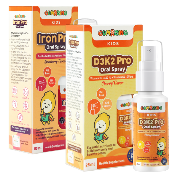 Combo 1 Thực phẩm bảo vệ sức khoẻ Gumazing D3K2 Pro Oral Spray 25ml và 1 Thực phẩm bảo vệ sức khoẻ Gumazing Iron Pro Oral Spray 50ml