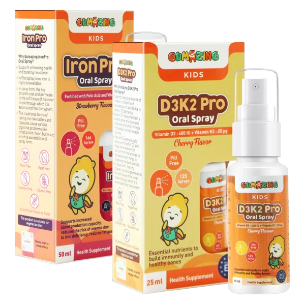 Combo 1 Thực phẩm bảo vệ sức khoẻ Gumazing D3K2 Pro Oral Spray 25ml và 1 Thực phẩm bảo vệ sức khoẻ Gumazing Iron Pro Oral Spray 50ml