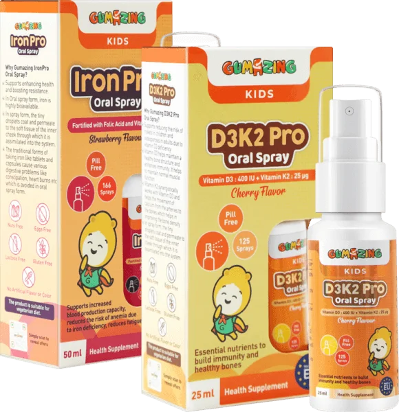 Combo 1 Thực phẩm bảo vệ sức khoẻ Gumazing D3K2 Pro Oral Spray 25ml và 1 Thực phẩm bảo vệ sức khoẻ Gumazing Iron Pro Oral Spray 50ml