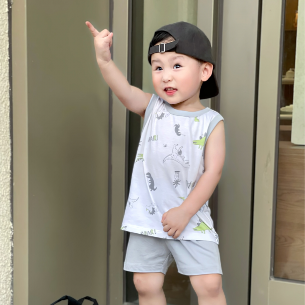 Bộ bé trai sát nách Animo Easy HN0525041 (1-4Y,Trắng-xám,NN03)