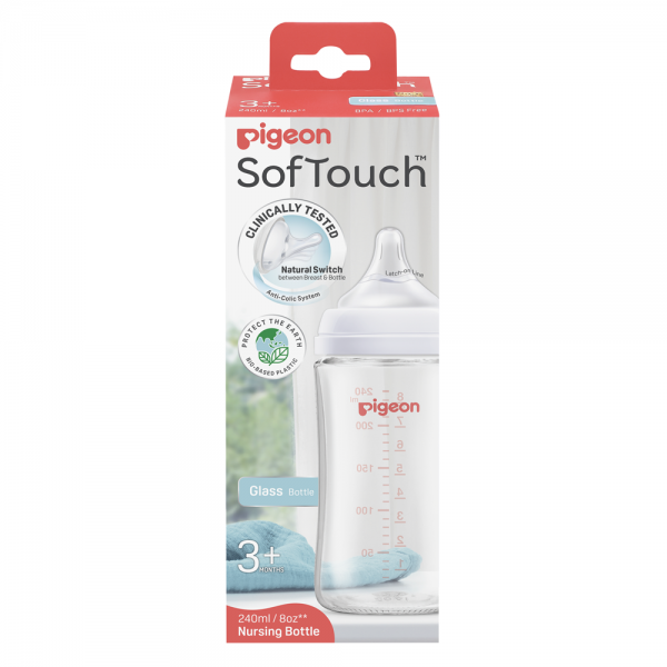 Bình Sữa Pigeon Thuỷ Tinh Softouch Baby Friendly World (240ml,M)