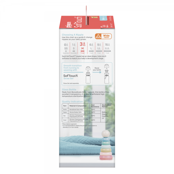Bình Sữa Pigeon Thuỷ Tinh Softouch Baby Friendly World (240ml,M)