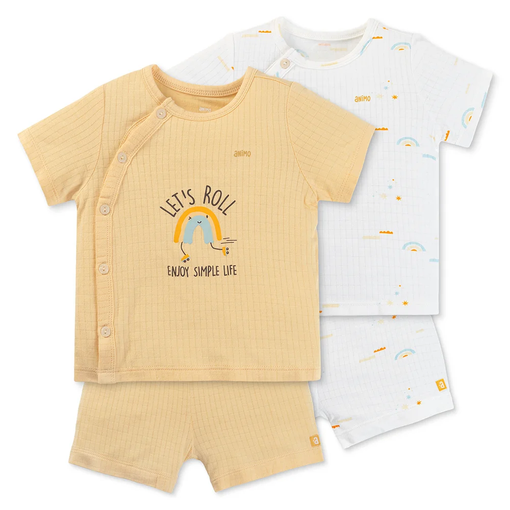 Set 2 bộ rayon chống muỗi ngắn Animo VD0425030 (0-24M,Vàng-trắng,NN06)