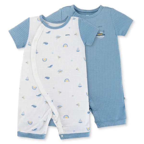 Set 2 bodysuit rayon chống muỗi đùi Animo VD0425039 (0-12M,Xanh-trắng,DD06)