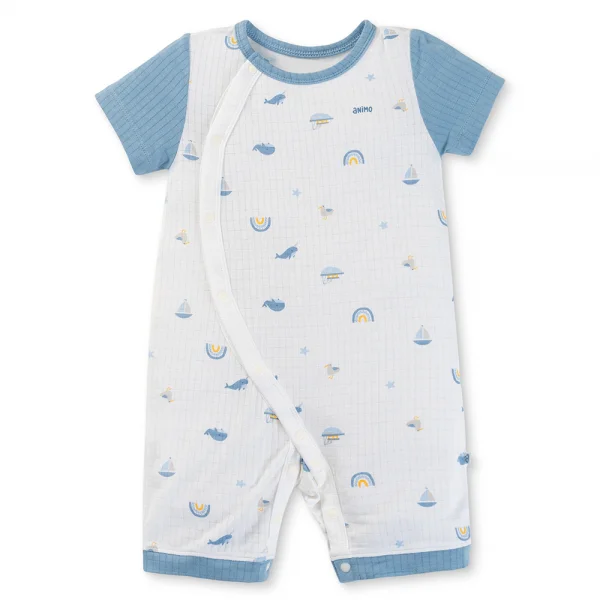 Set 2 bodysuit rayon chống muỗi đùi Animo VD0425039 (0-12M,Xanh-trắng,DD06)