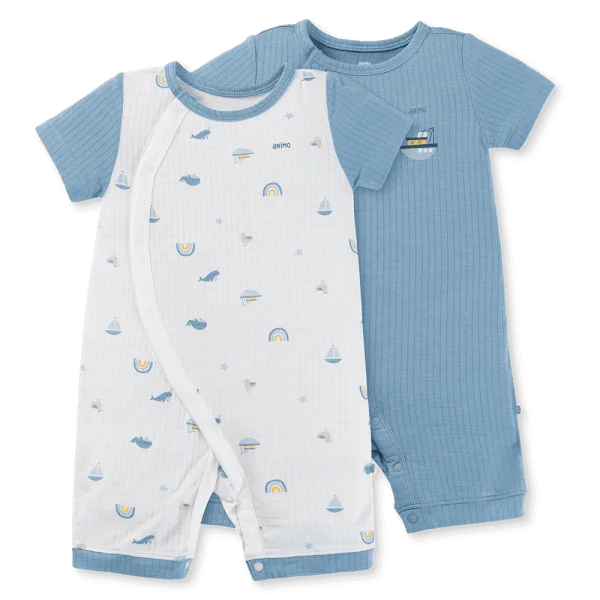 Set 2 bodysuit rayon chống muỗi đùi Animo VD0425039 (0-12M,Xanh-trắng,DD06)