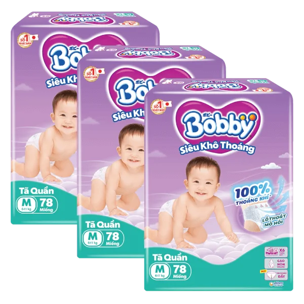 Combo 3 Tã quần Bobby size M, 78 miếng (giao bao bì ngẫu nhiên)