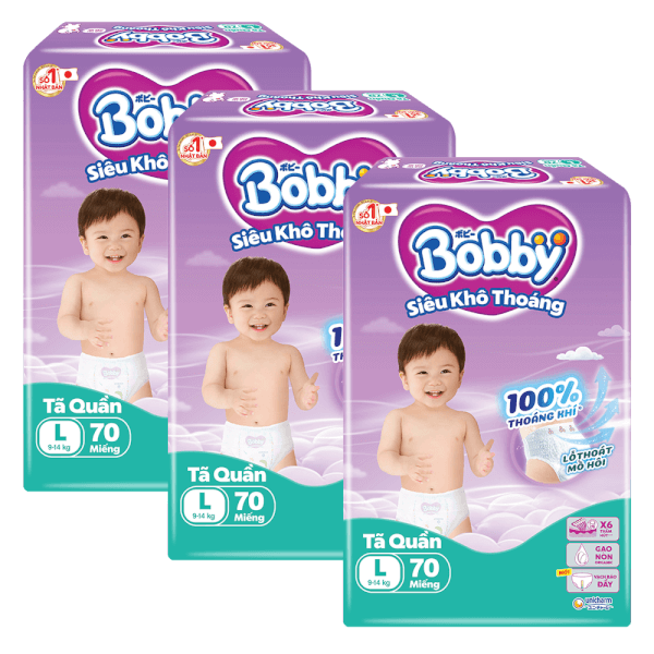 Combo 3 Tã quần Bobby size L, 70 miếng (giao bao bì ngẫu nhiên)