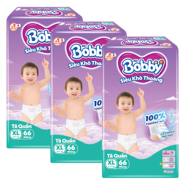 Combo 3 Tã quần Bobby size XL, 66 miếng (giao bao bì ngẫu nhiên)