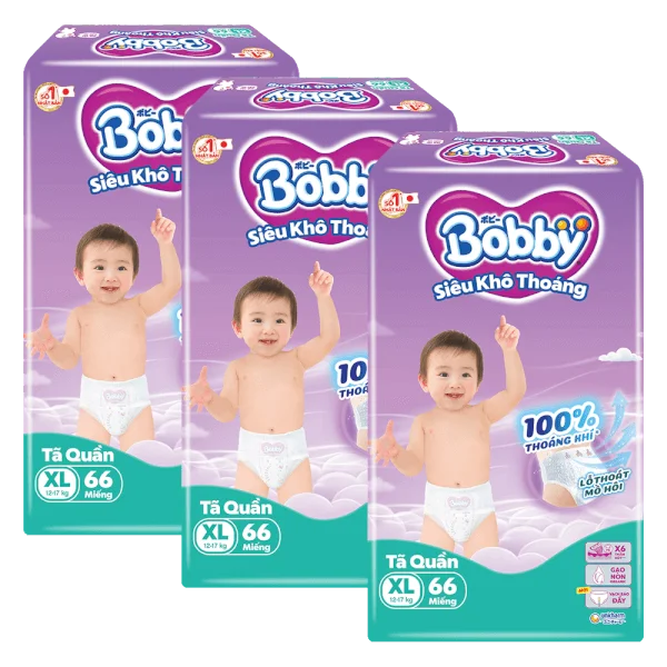 Combo 3 Tã quần Bobby size XL, 66 miếng (giao bao bì ngẫu nhiên)