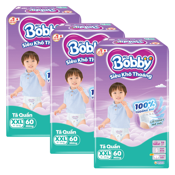 Combo 3 Tã quần Bobby size XXL, 60 miếng (giao bao bì ngẫu nhiên)