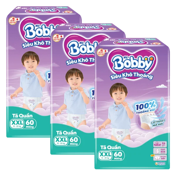 Combo 3 Tã quần Bobby size XXL, 60 miếng (giao bao bì ngẫu nhiên)