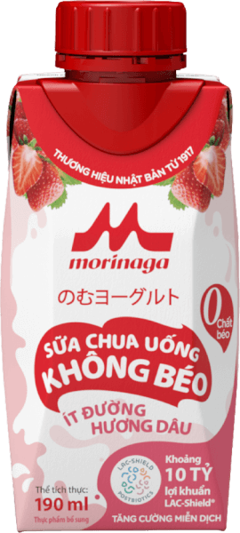Sữa chua uống không béo ít đường hương dâu Morinaga 190ml