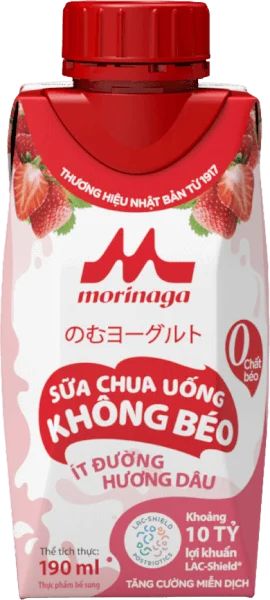 Sữa chua uống không béo ít đường hương dâu Morinaga 190ml
