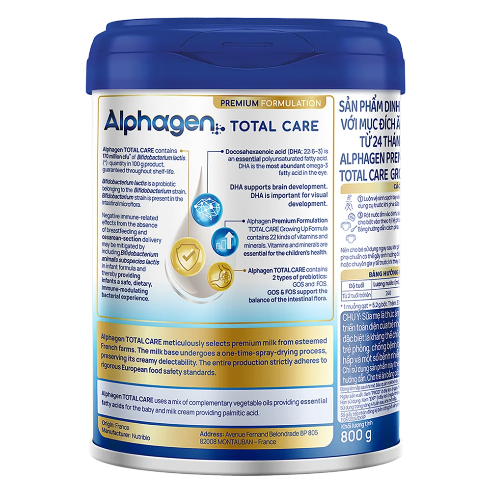 Sữa Alphagen Premium Formulation Total Care Growing Up Formula 800g (từ 24 tháng trở lên)