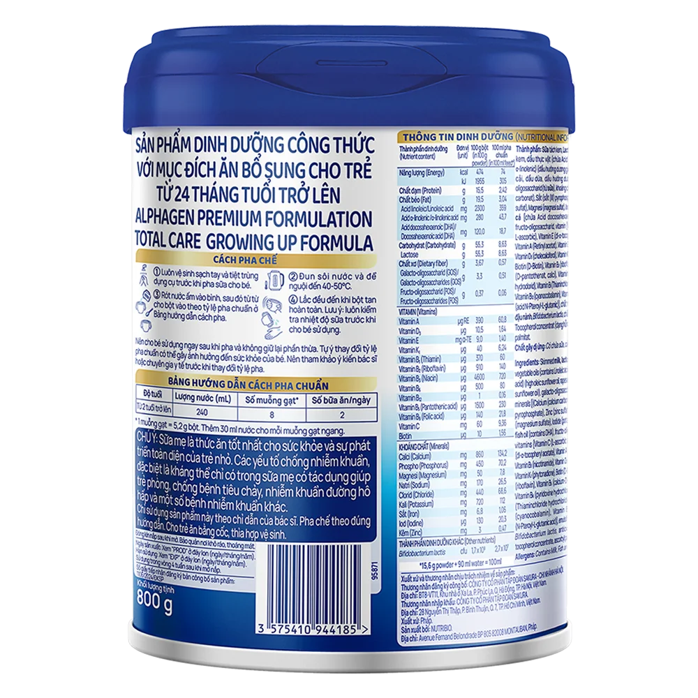 Sữa Alphagen Premium Formulation Total Care Growing Up Formula 800g (từ 24 tháng trở lên)