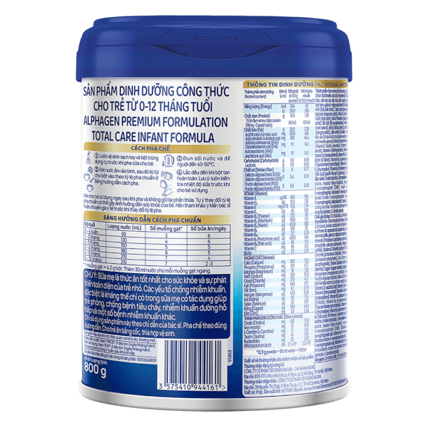 Sữa Alphagen Premium Formulation Total Care Infant Formula 800g (0-12 tháng)
