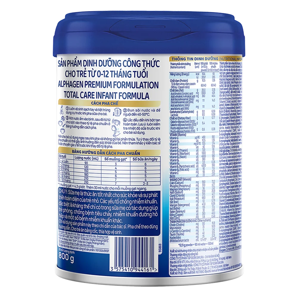 Sữa Alphagen Premium Formulation Total Care Infant Formula 800g (0-12 tháng)