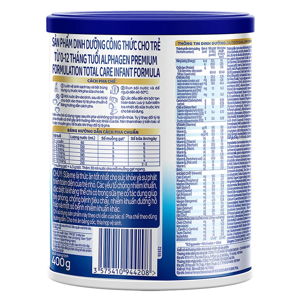 Sữa Alphagen Premium Formulation Total Care Infant Formula 400g (0-12 tháng)