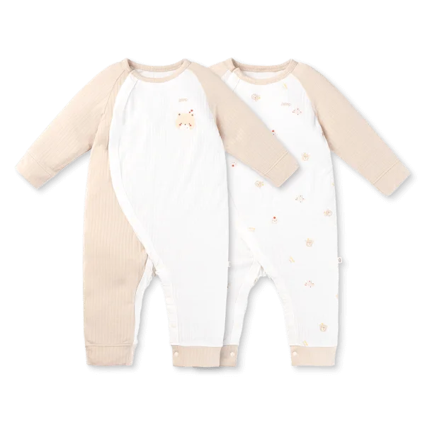 Set 2 bodysuit rayon chống muỗi dài Animo VD0425040 (0-12M,Kem-trắng,NN06)
