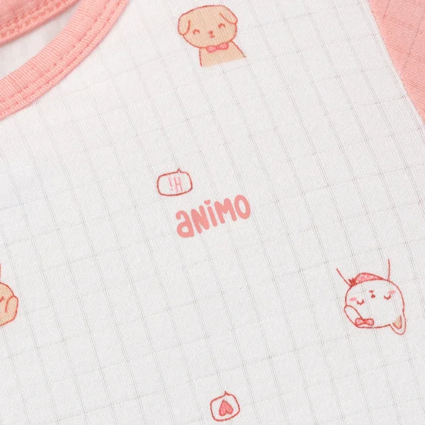 Set 2 bodysuit rayon chống muỗi đùi Animo VD0425038 (0-12M,Hồng-trắng,TT06)