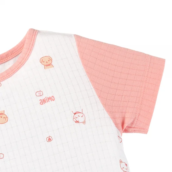 Set 2 bodysuit rayon chống muỗi đùi Animo VD0425038 (0-12M,Hồng-trắng,TT06)