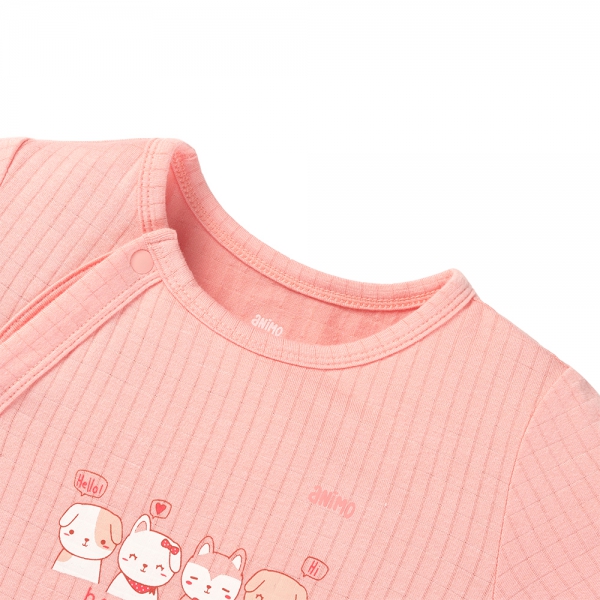 Set 2 bodysuit rayon chống muỗi đùi Animo VD0425038 (0-12M,Hồng-trắng,TT06)