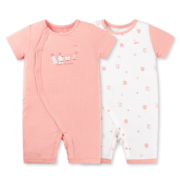 Set 2 bodysuit rayon chống muỗi đùi Animo VD0425038 (0-12M,Hồng-trắng,TT06)