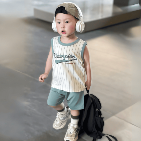 Bộ bé trai sát nách Animo Easy HN0725024 (1-4Y,Trắng-lá,TT02)